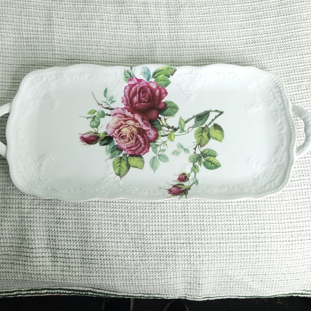 GODINGER Roses Print 15" Porcelain Loaf/Serving Tray